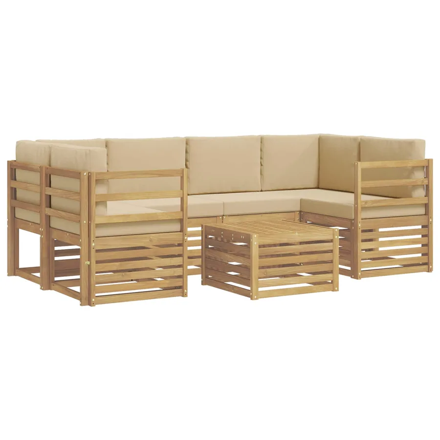 Ensemble de canapés d'extérieur 7 pcs Blanc et Beige Polyester - 2