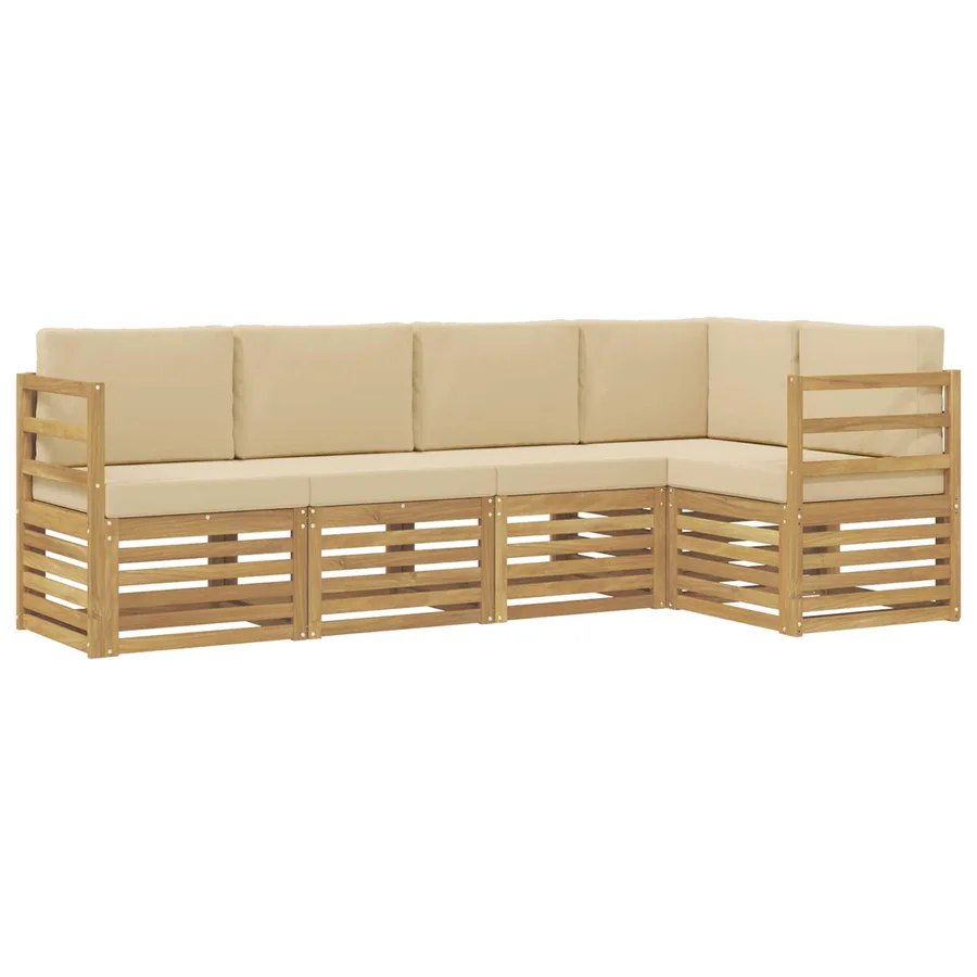 Ensemble de canapés d'extérieur 5 pcs Blanc et Beige - 2