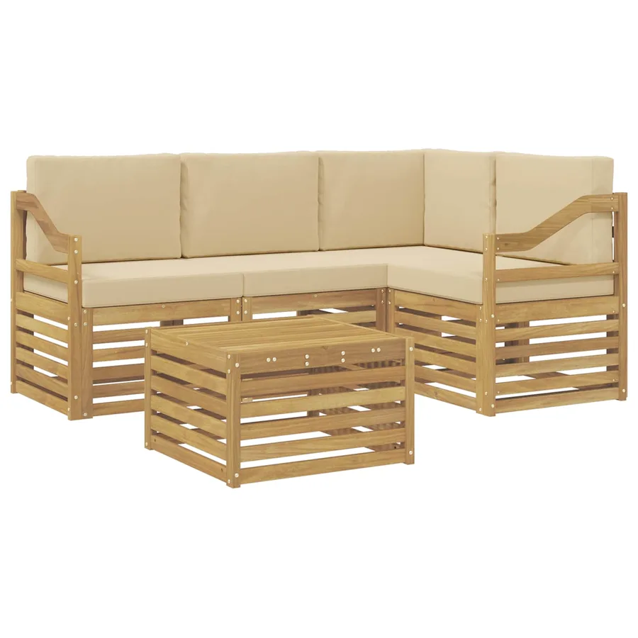 Ensemble de canapés d'extérieur 5 pcs Blanc et Beige - 2