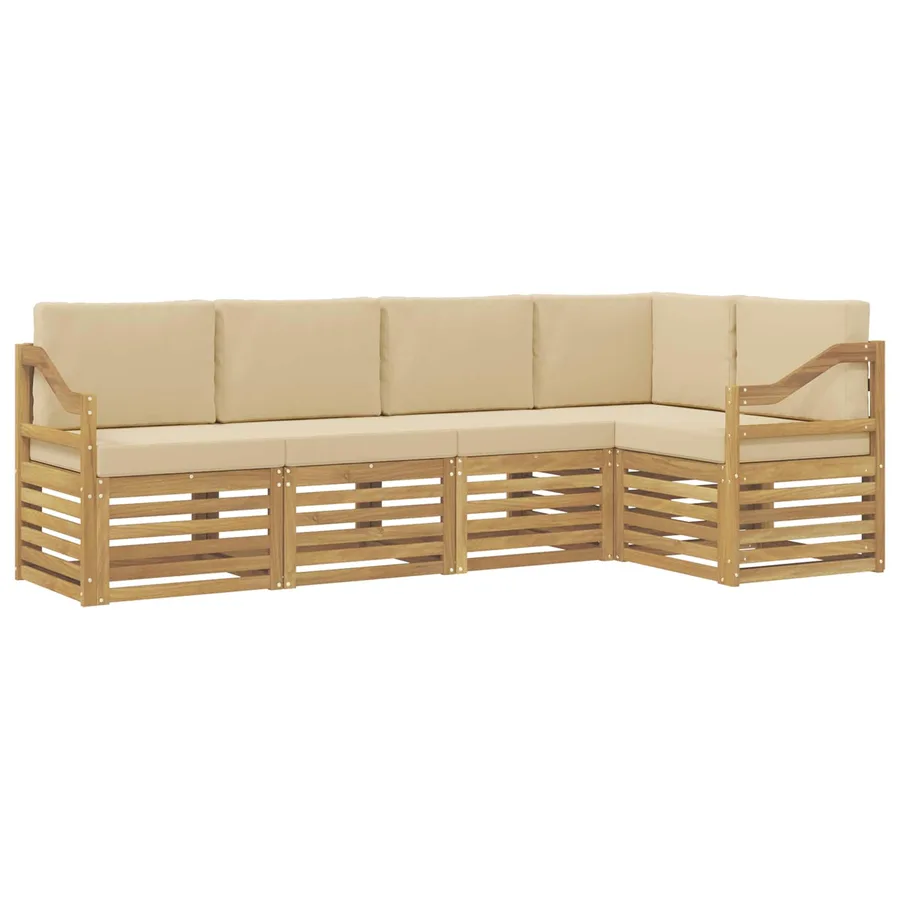 Ensemble de canapés d'extérieur 5 pcs Blanc et Beige - 2