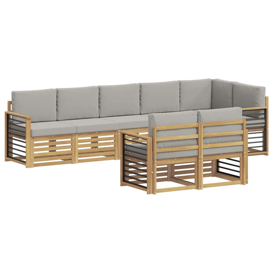 Ensemble de canapés d'extérieur 8 pcs Blanc et gris clair - 2