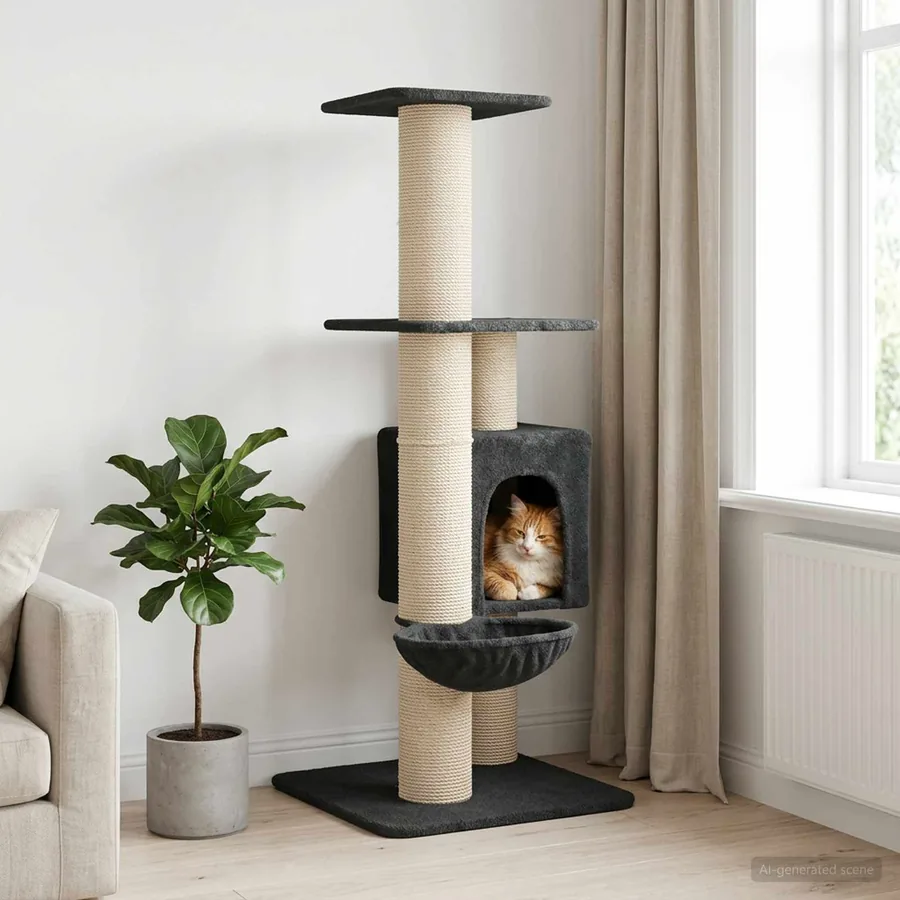 Arbre à chat avec poteaux à griffer en sisal Gris foncé 137 cm