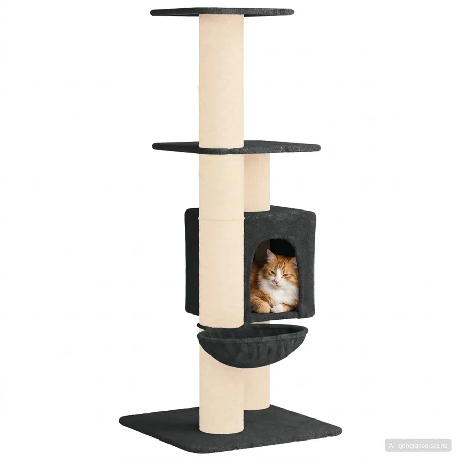 Arbre à chat avec poteaux à griffer en sisal Gris foncé 137 cm - 3