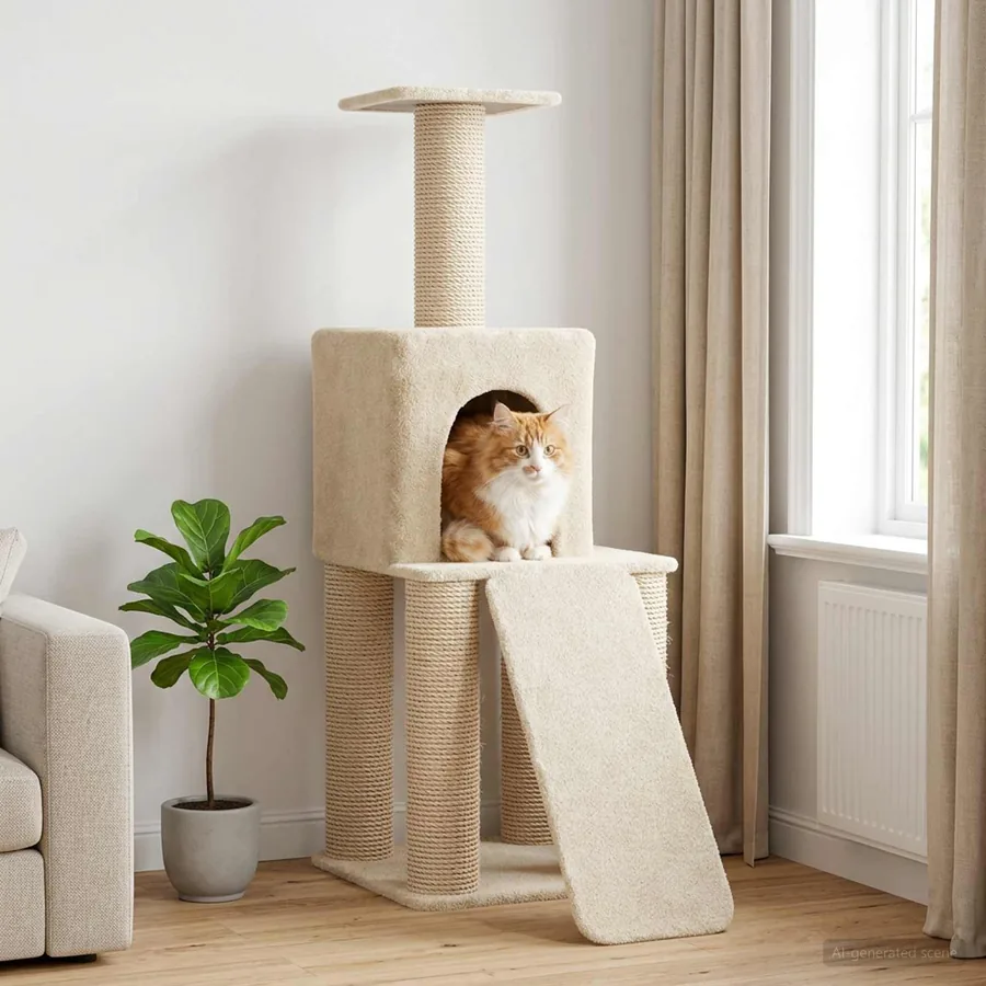 Arbre à chat avec poteaux à griffer en sisal Crème 146 cm