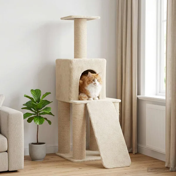 Arbre à chat avec poteaux à griffer en sisal Crème 146 cm