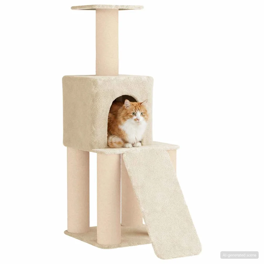 Arbre à chat avec poteaux à griffer en sisal Crème 146 cm - 3