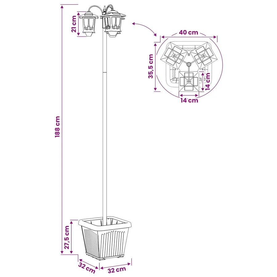 Lampadaire à 3 têtes Noir 32 x 32 x 188 cm Aluminium et ABS - 8