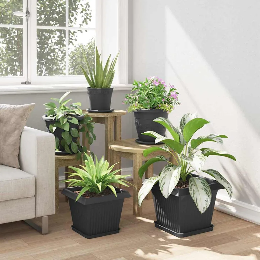 Plateau carré à fleurs 24 pcs Noir 21 x 21 x 2 cm Plastique - 4