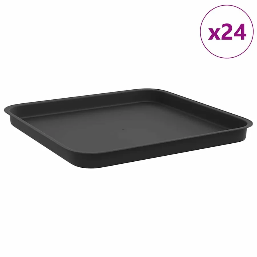 Plateau carré à fleurs 24 pcs Noir 32 x 32 x 2,5 cm Plastique - 2