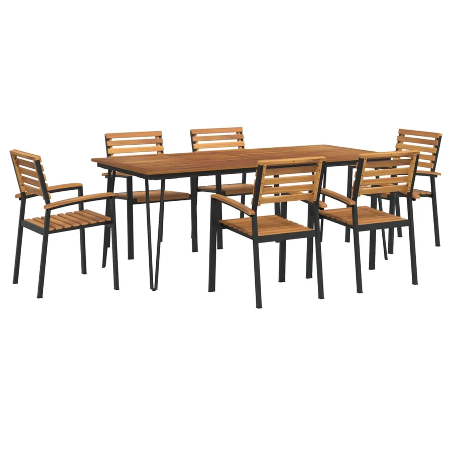 Ensemble à manger de jardin 7 pcs bois d'acacia solide et métal - 2