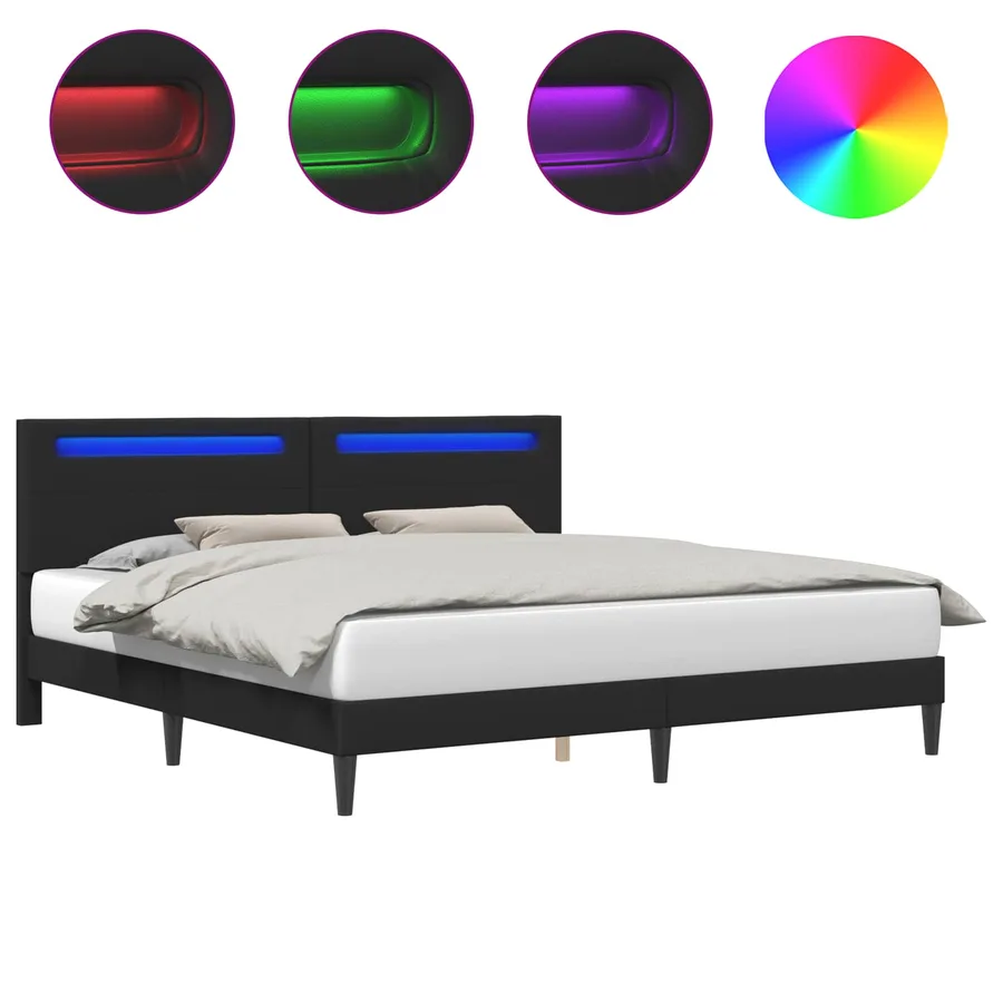 Cadre de lit avec bandes LED Noir 200 x 200 cm Simili cuir - 2