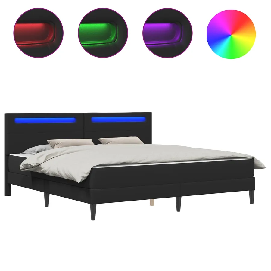 Cadre de lit avec bandes LED Noir 200 x 200 cm Simili cuir - 2