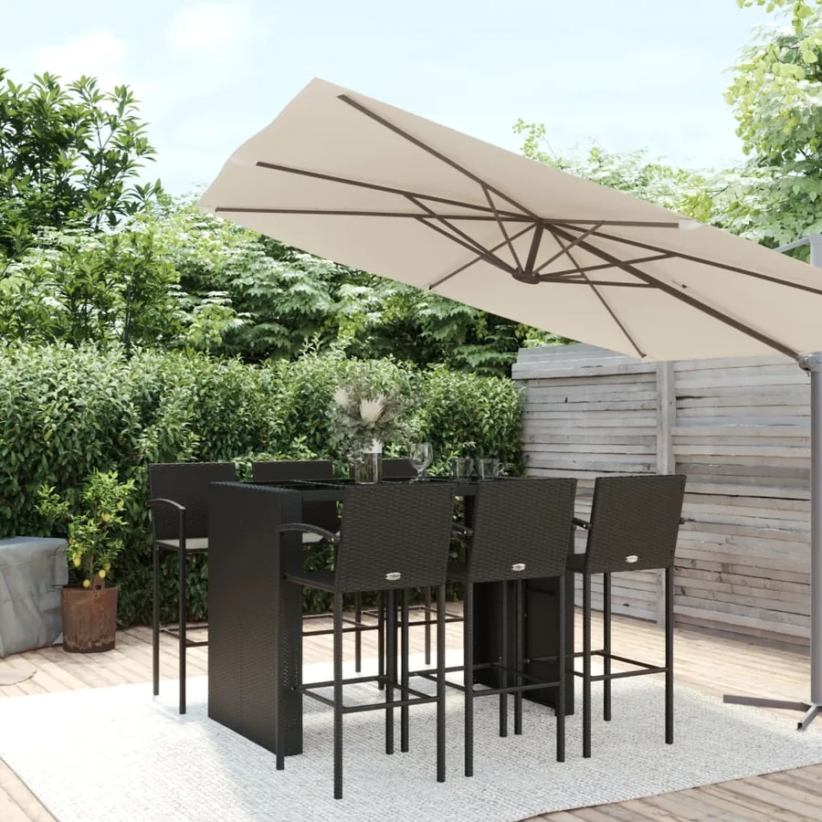 Ensemble de bar de jardin 7 pcs noir résine tressée