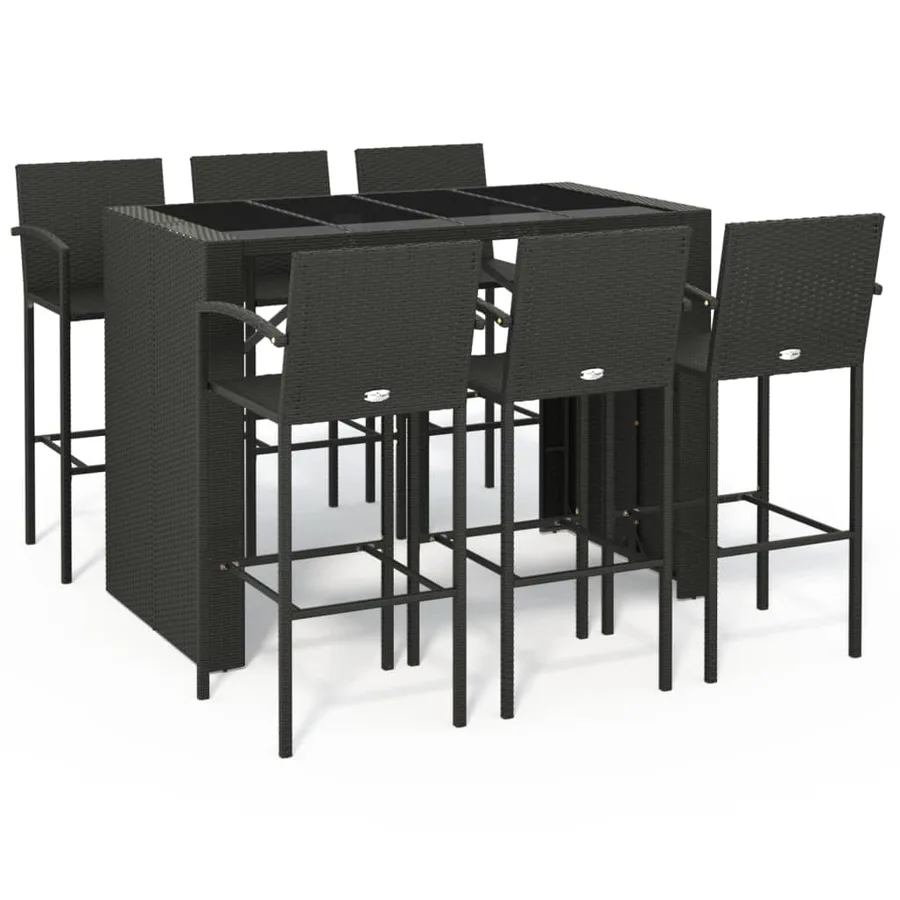 Ensemble de bar de jardin 7 pcs noir résine tressée - 2