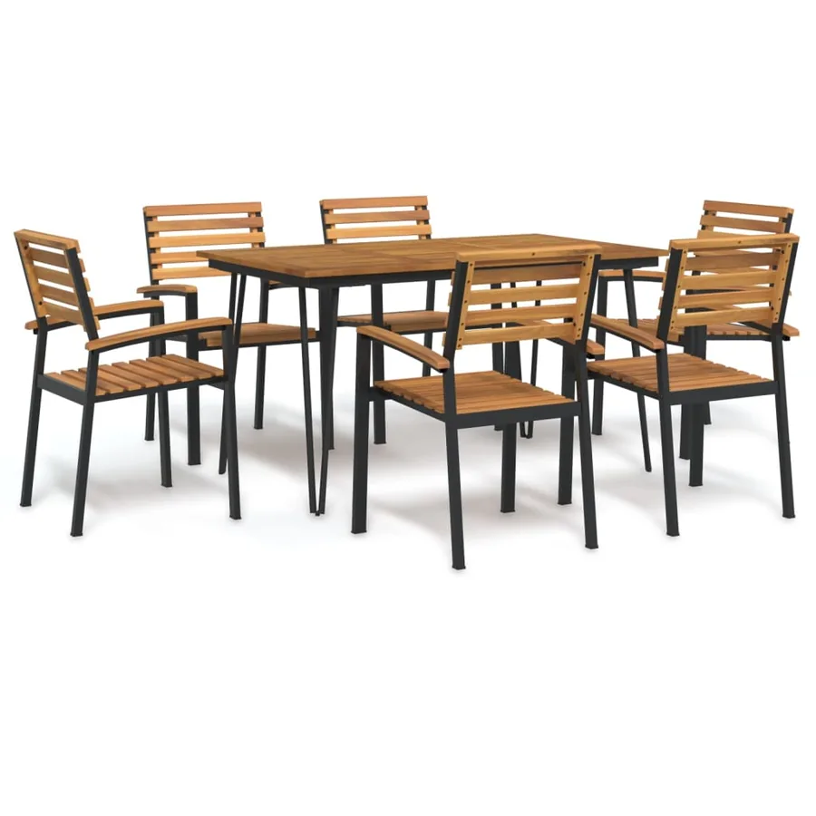 Ensemble à manger de jardin 7 pcs bois d'acacia solide et métal