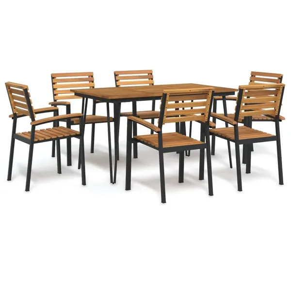 Ensemble à manger de jardin 7 pcs bois d'acacia solide et métal