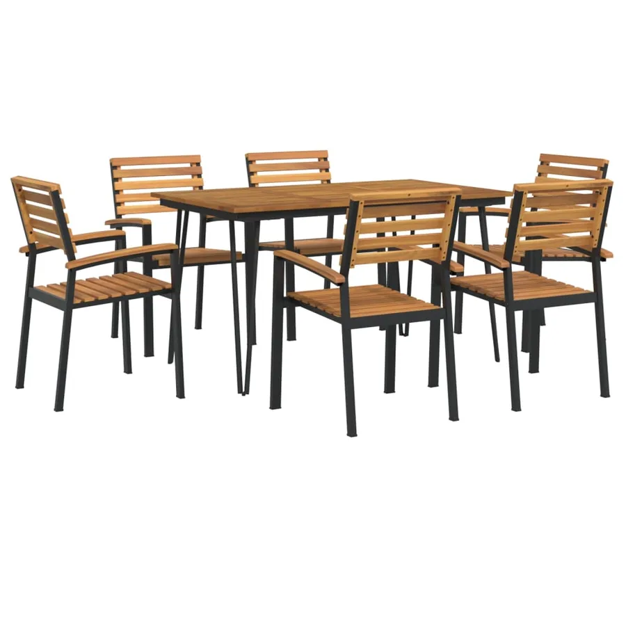 Ensemble à manger de jardin 7 pcs bois d'acacia solide et métal - 2