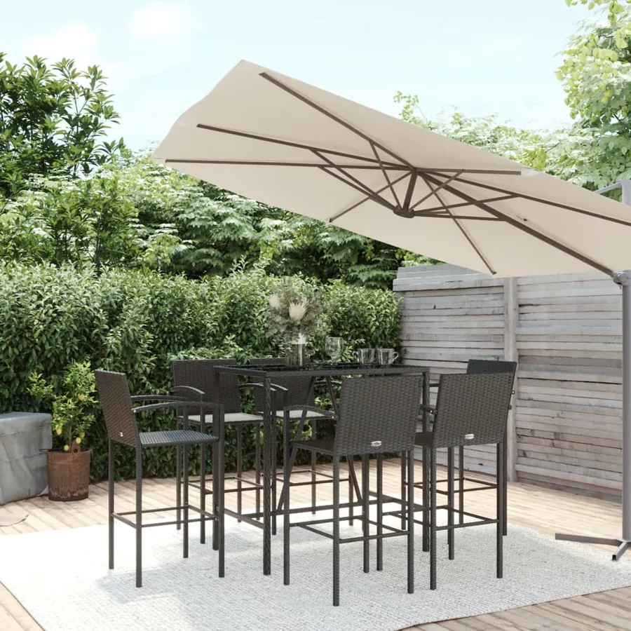 Ensemble de bar de jardin 7 pcs noir résine tressée