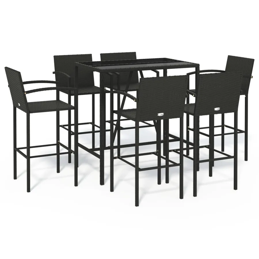 Ensemble de bar de jardin 7 pcs noir résine tressée - 2