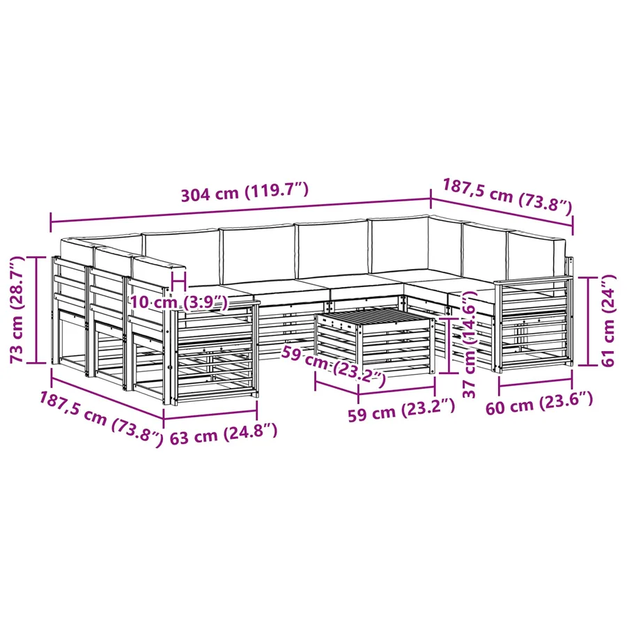 Ensemble de canapés d'extérieur 8 pcs Blanc et Anthracite - 8