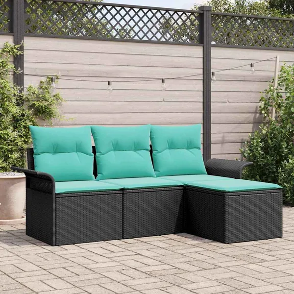 Ensemble de canapé de jardin avec coussin 4 pcs Noir polyrotin