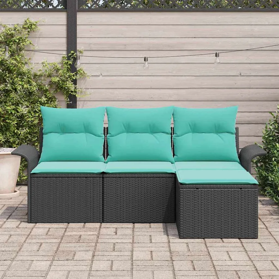 Ensemble de canapé de jardin avec coussin 4 pcs Noir polyrotin - 3