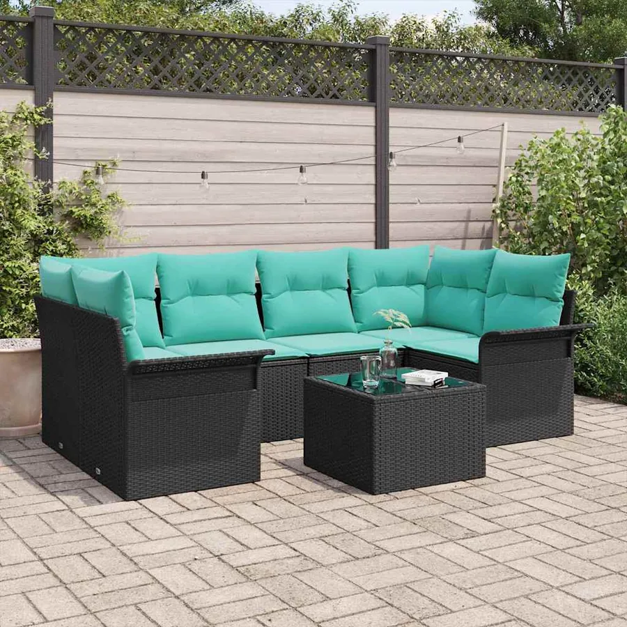 Ensemble de canapé de jardin avec coussin 7 pcs Noir polyrotin