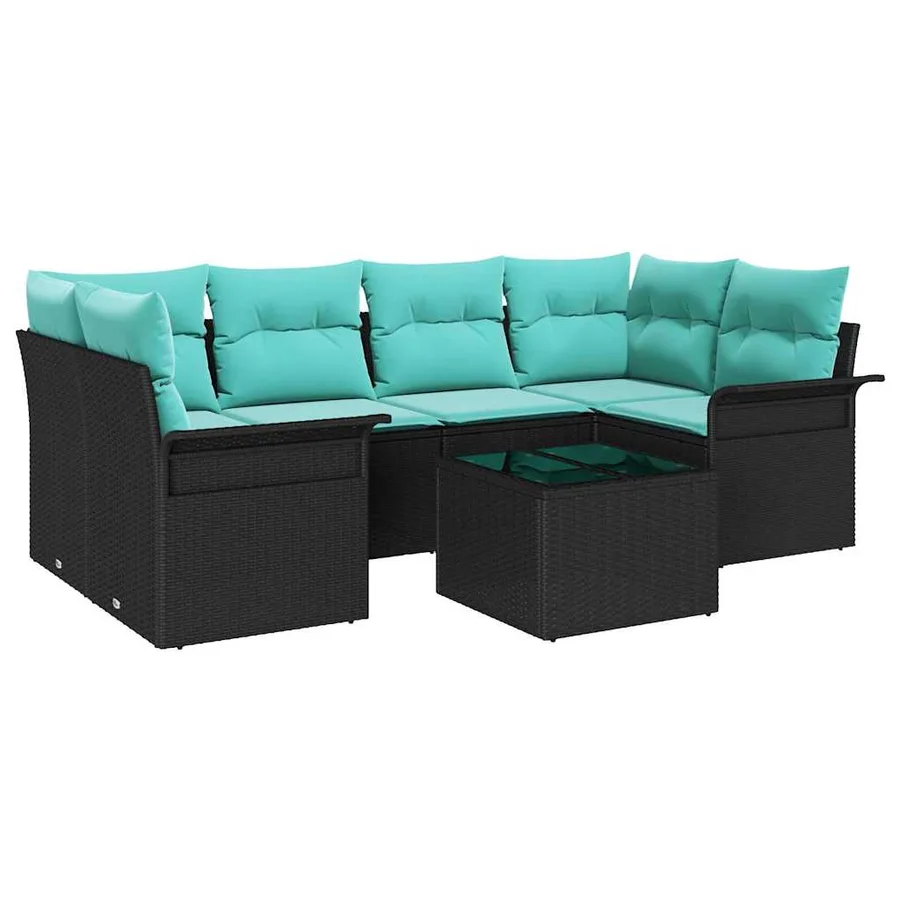Ensemble de canapé de jardin avec coussin 7 pcs Noir polyrotin - 2