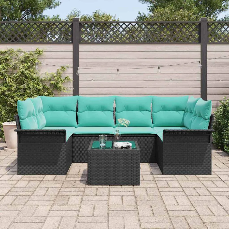 Ensemble de canapé de jardin avec coussin 7 pcs Noir polyrotin - 3