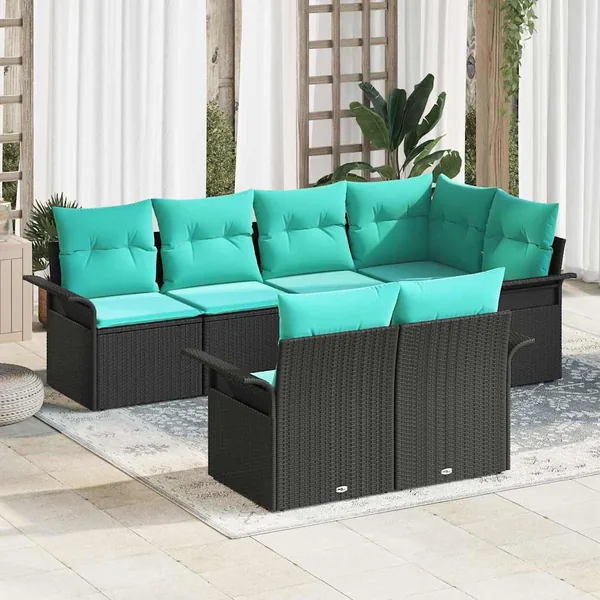 Ensemble de canapé de jardin avec coussin 7 pcs Noir polyrotin