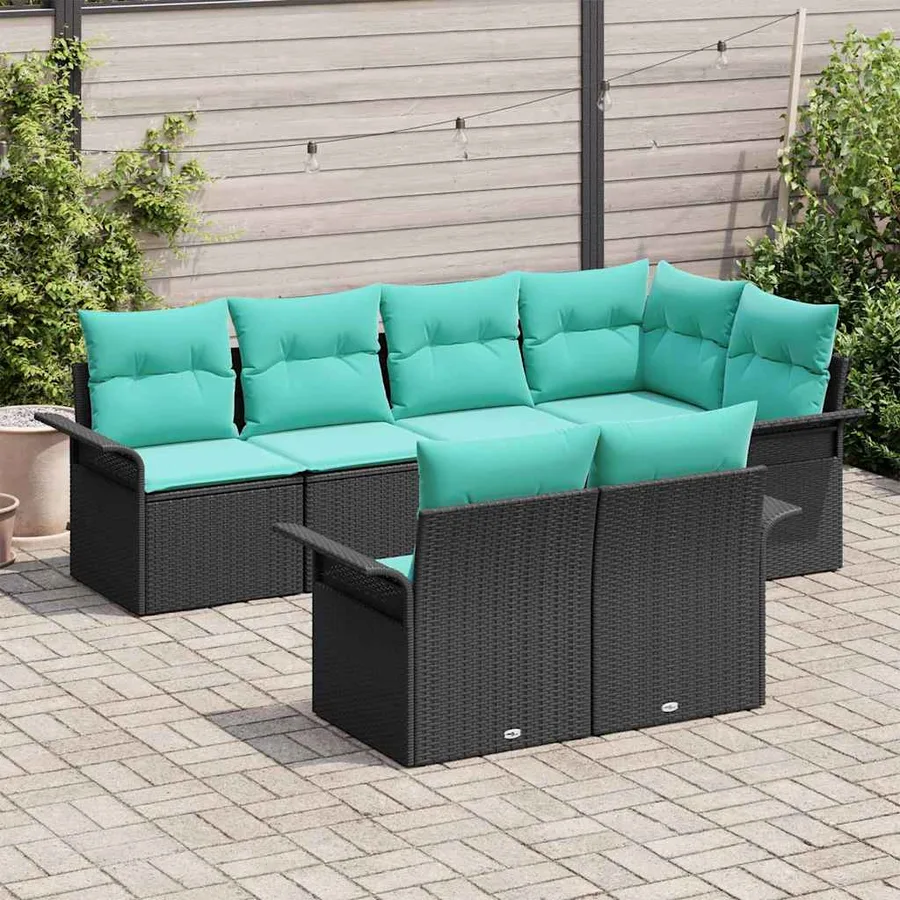 Ensemble de canapé de jardin avec coussin 7 pcs Noir polyrotin - 3