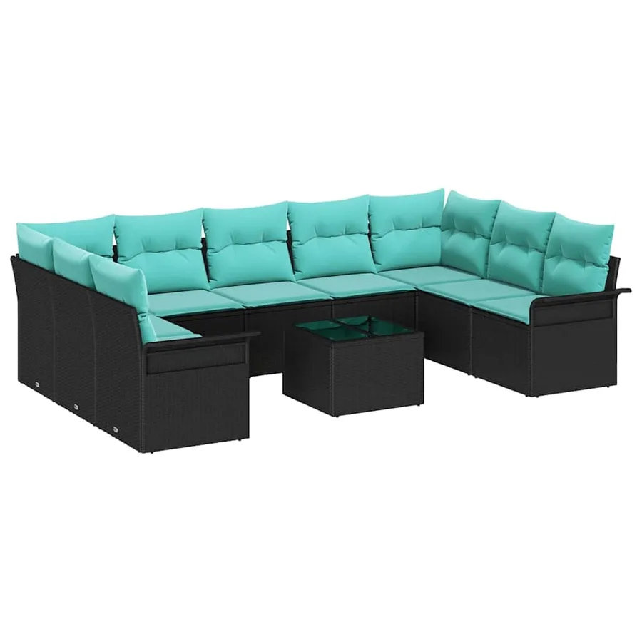 Ensemble de canapé de jardin avec coussin 10 pcs Noir polyrotin - 2