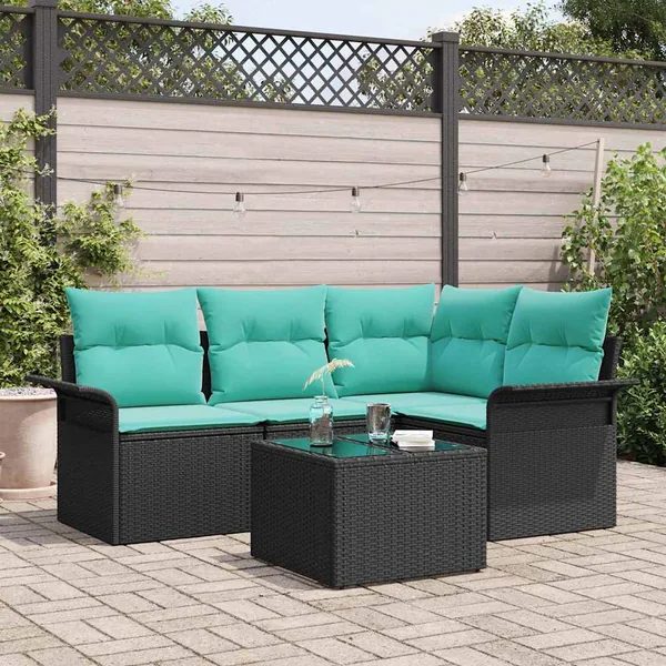 Ensemble de canapé de jardin avec coussin 5 pcs Noir polyrotin