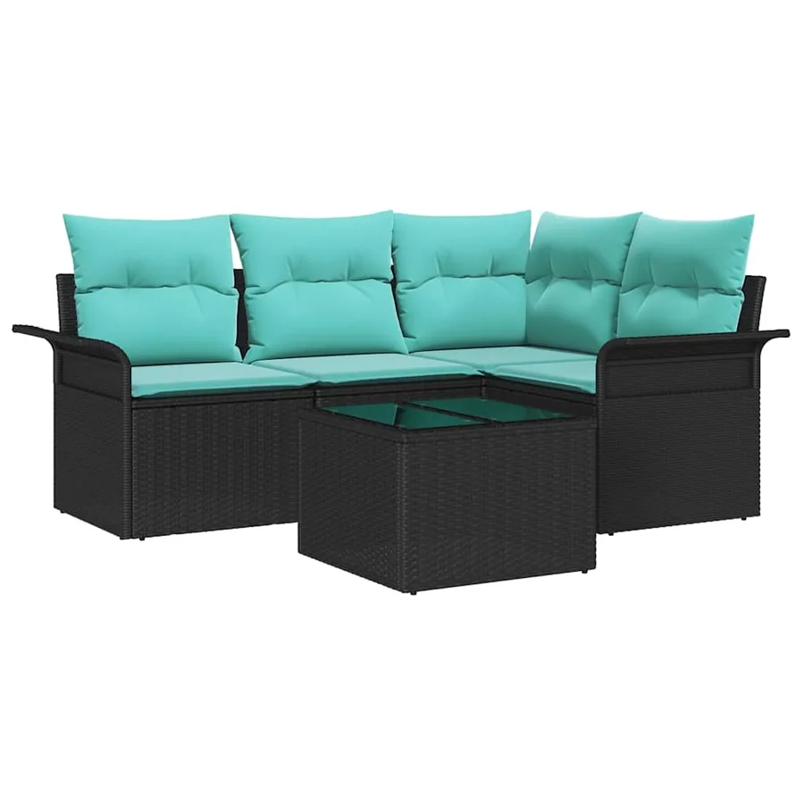 Ensemble de canapé de jardin avec coussin 5 pcs Noir polyrotin - 2