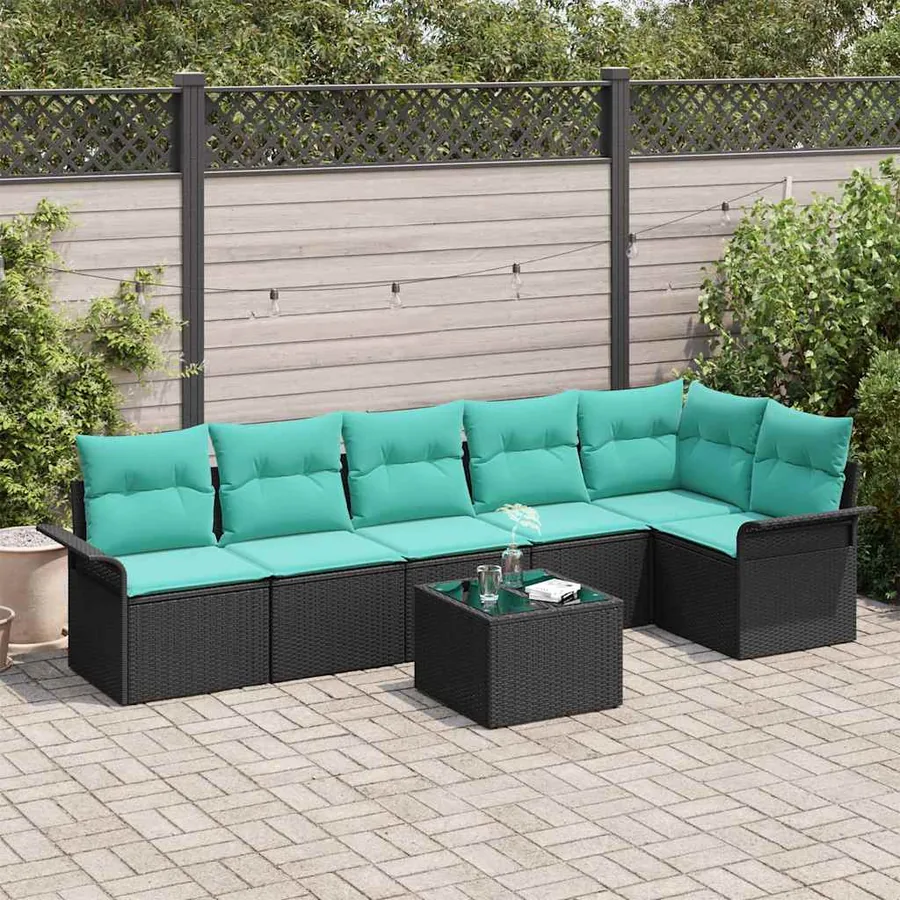 Ensemble de canapé de jardin avec coussin 7 pcs Noir polyrotin