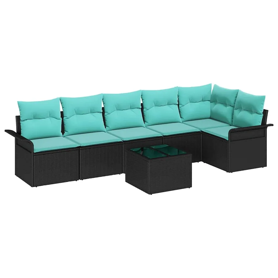 Ensemble de canapé de jardin avec coussin 7 pcs Noir polyrotin - 2