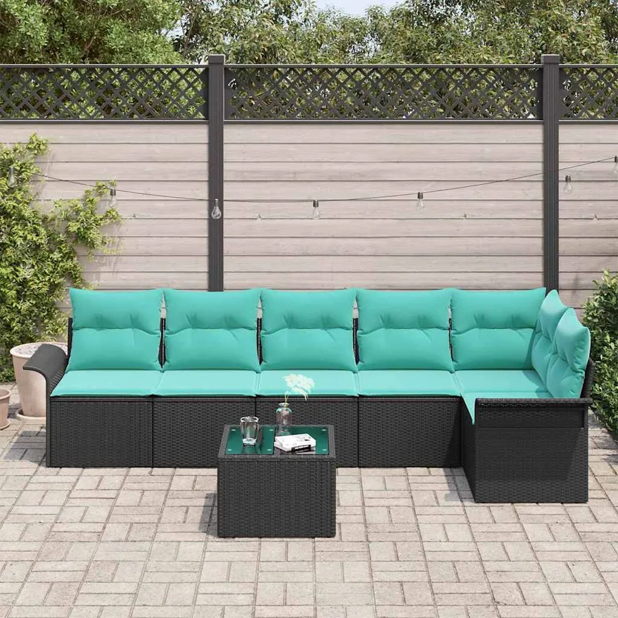 Ensemble de canapé de jardin avec coussin 7 pcs Noir polyrotin - 3
