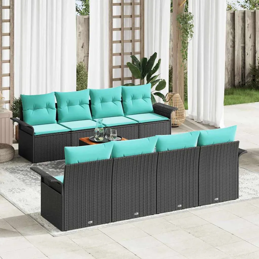 Ensemble de canapé de jardin avec coussin 9 pcs Noir polyrotin