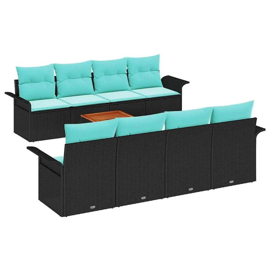 Ensemble de canapé de jardin avec coussin 9 pcs Noir polyrotin - 2