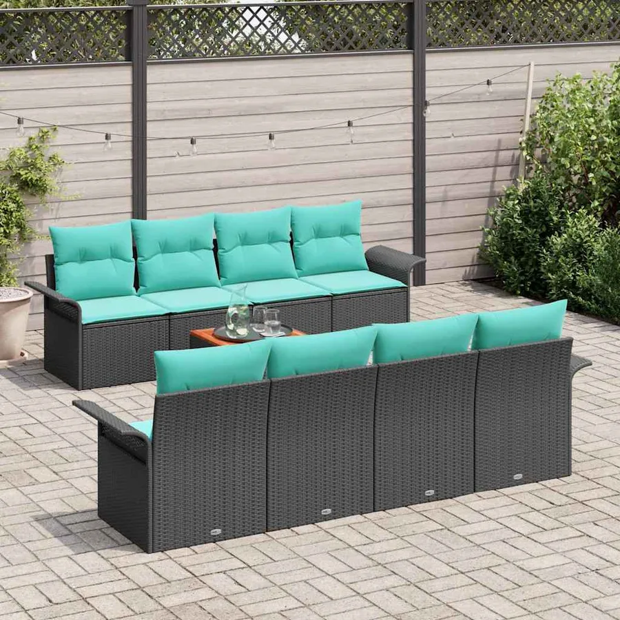 Ensemble de canapé de jardin avec coussin 9 pcs Noir polyrotin - 3