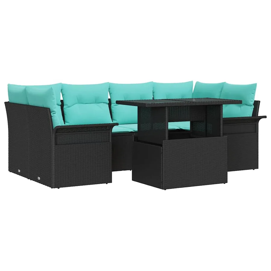 Ensemble de canapé de jardin avec coussin 7 pcs Noir Poly rotin - 2