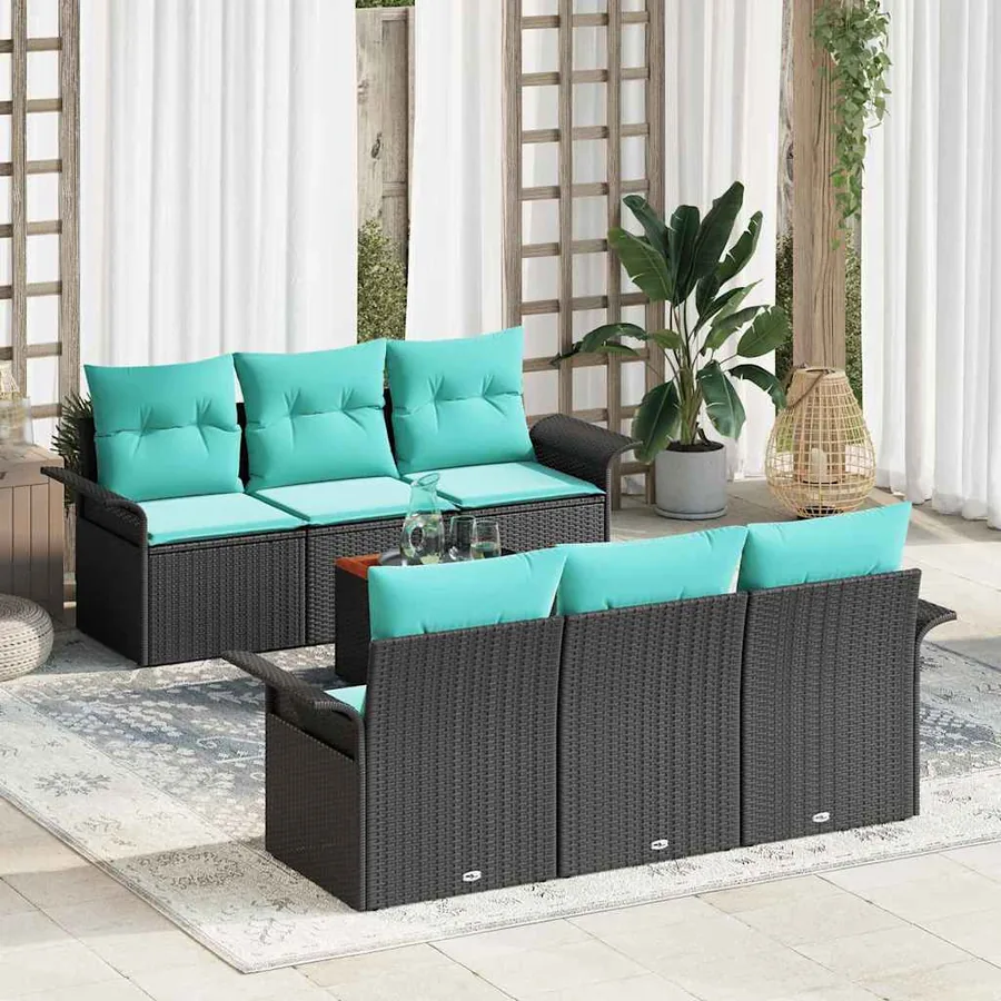Ensemble de canapé de jardin avec coussin 7 pcs Noir polyrotin