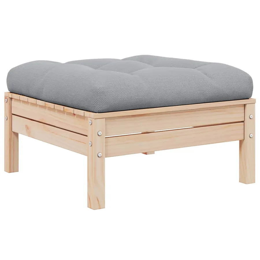 Salon de jardin 3 pcs avec coussins gris Bois de pin solide - 5