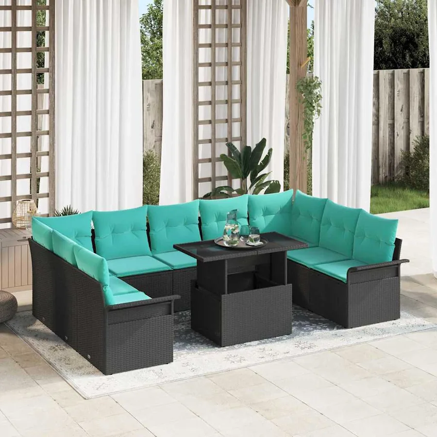 Ensemble de canapé de jardin 10 pcs Noir Poly rotin