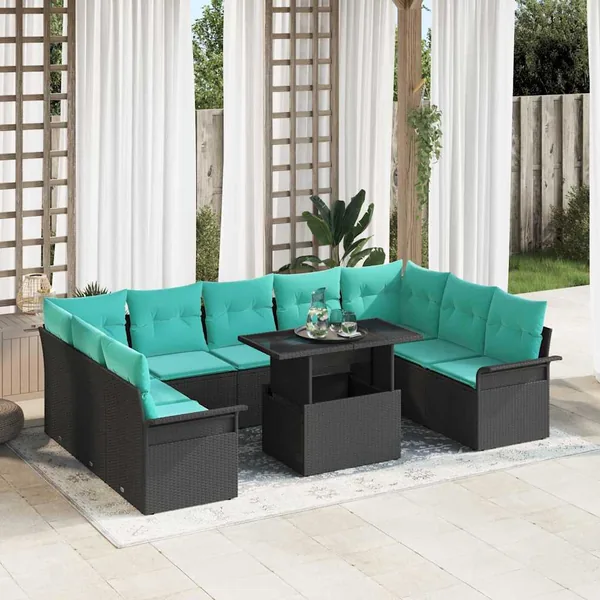 Ensemble de canapé de jardin 10 pcs Noir Poly rotin