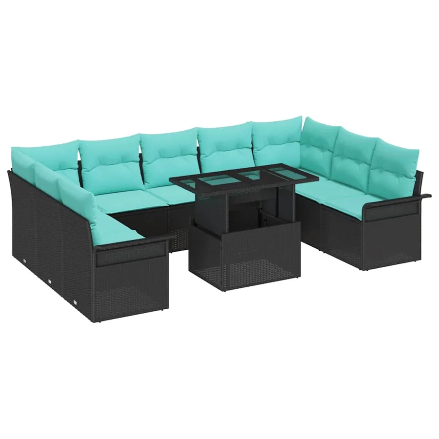 Ensemble de canapé de jardin 10 pcs Noir Poly rotin - 2