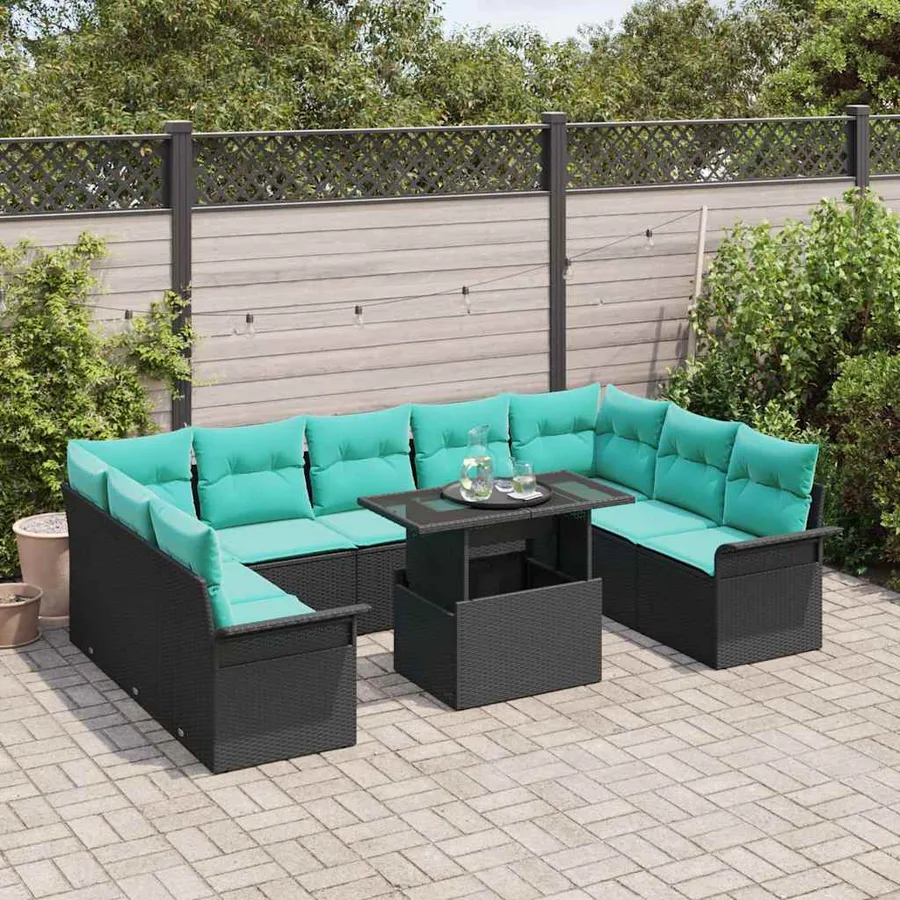 Ensemble de canapé de jardin 10 pcs Noir Poly rotin - 3
