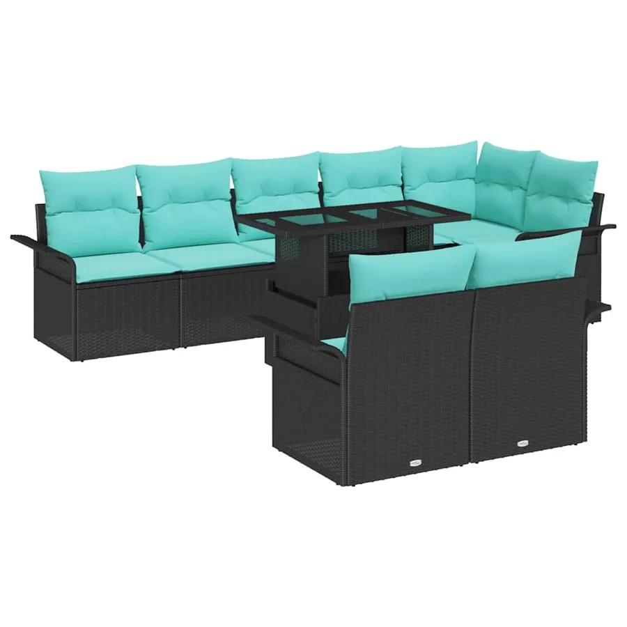 Ensemble de canapé de jardin avec coussin 9 pcs Noir Poly rotin - 2