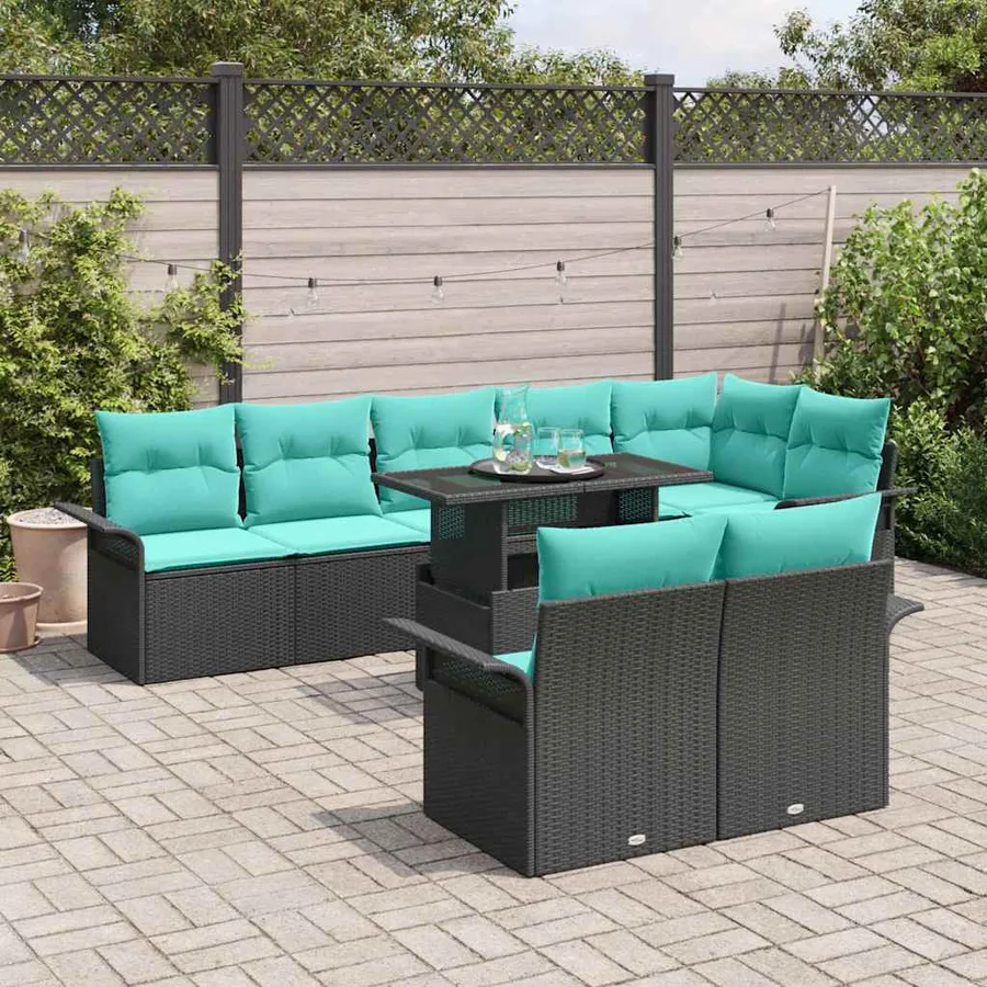 Ensemble de canapé de jardin avec coussin 9 pcs Noir Poly rotin - 3