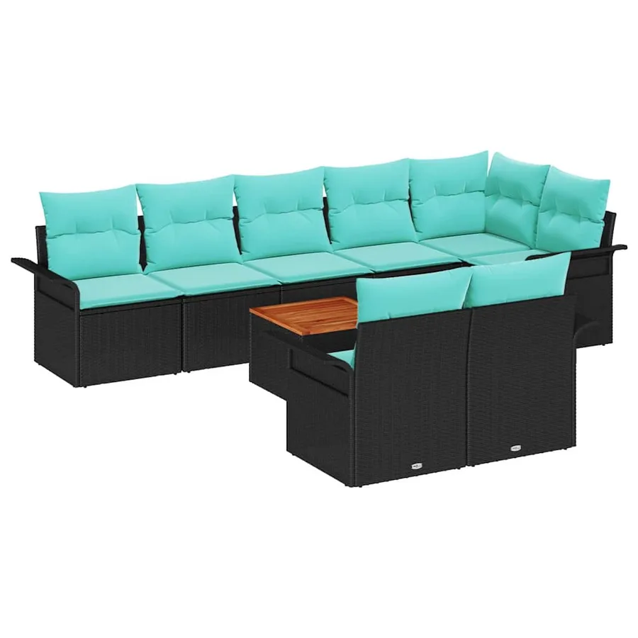 Ensemble de canapé de jardin avec coussin 9 pcs Noir polyrotin - 2